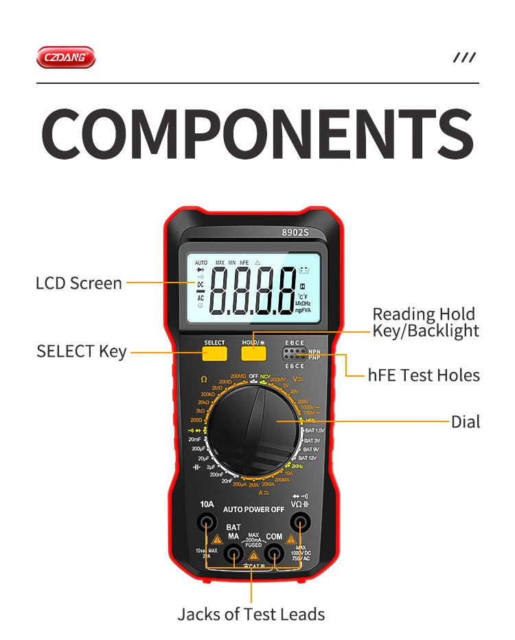 Multimetro Digitale 2000 Counts - Tester DC/AC con Display LCD