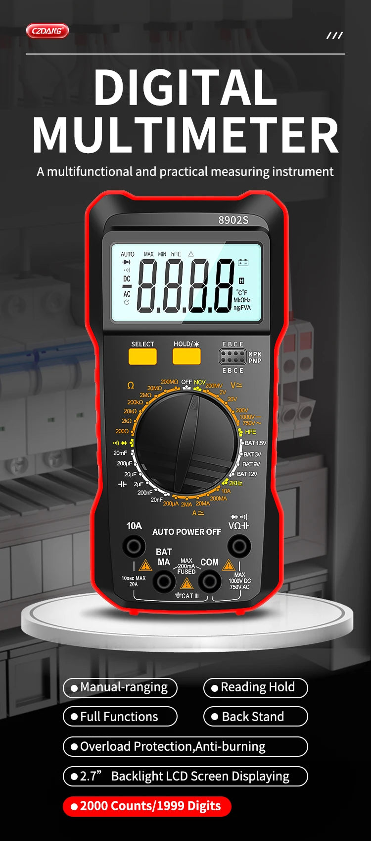 Multimetro Digitale 2000 Counts - Tester DC/AC con Display LCD